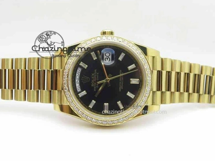 0106 Day Date 40mm YG BP Maker Best Edition Black Dial Diamond Bezel On YG Bracelet A Soft 3681